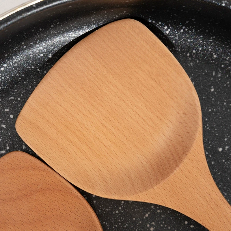 Close view of natural beech wood spatula grain