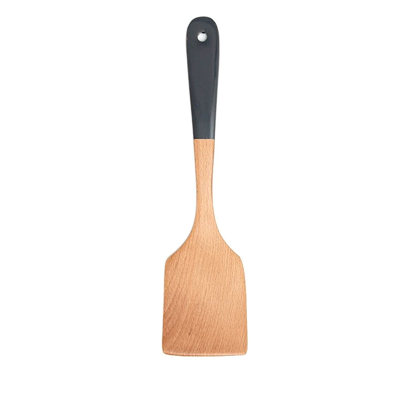 Beech wood flat spatula with black lacquered handle