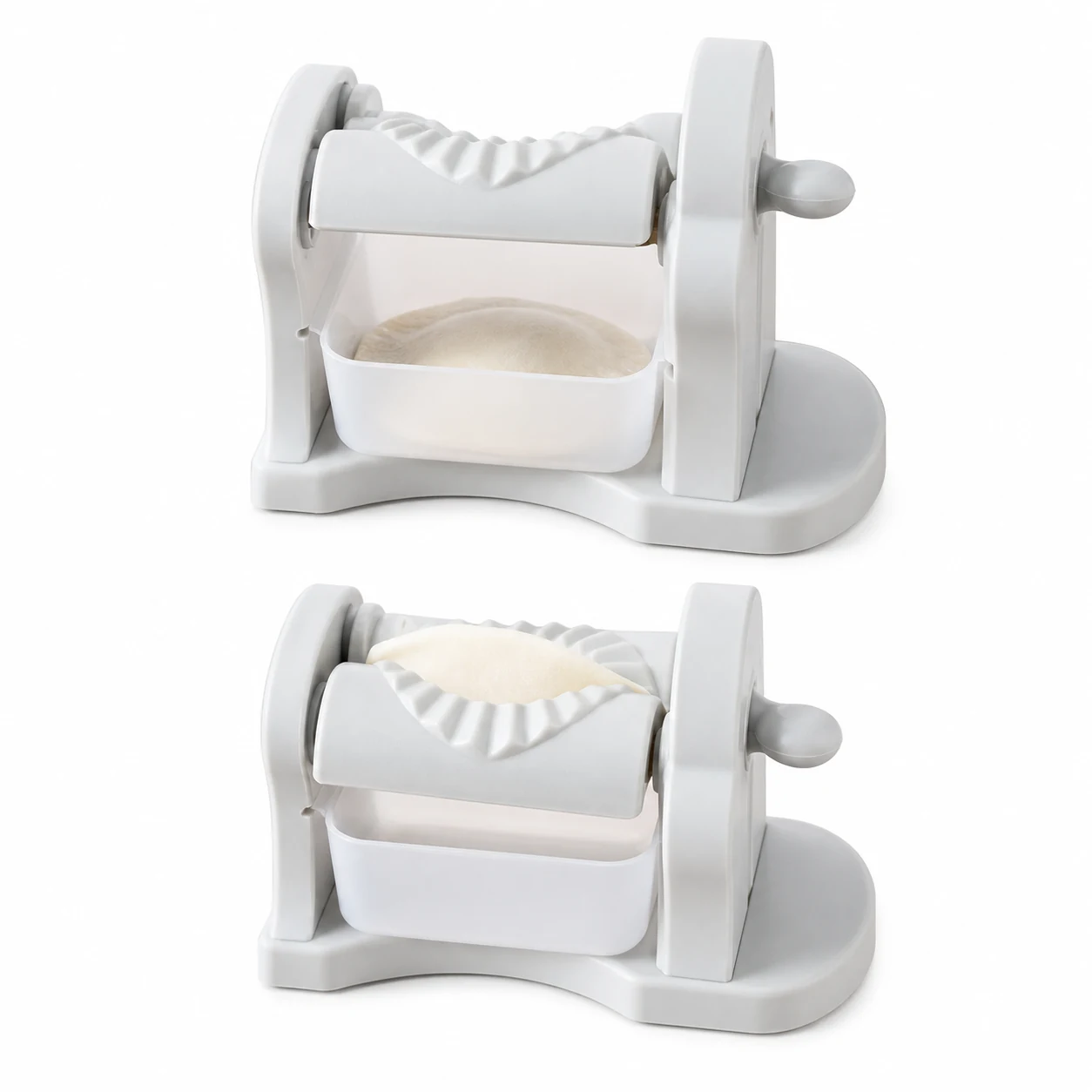 Automatic dumpling maker open and closed mold views