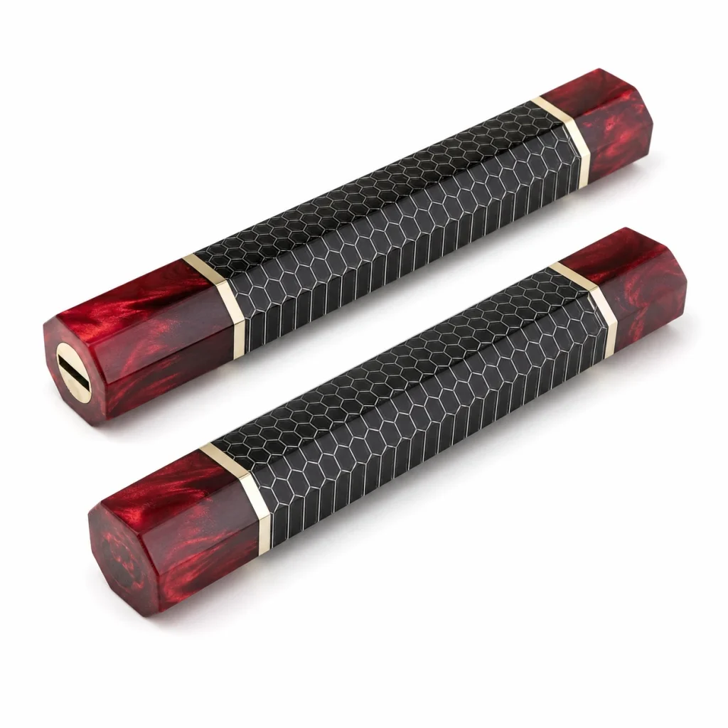 Octagonal knife handle blocks in aluminum honeycomb resin on white background