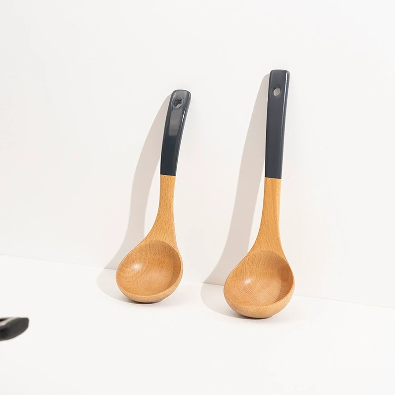 Beech wood soup spoons with black lacquered handles