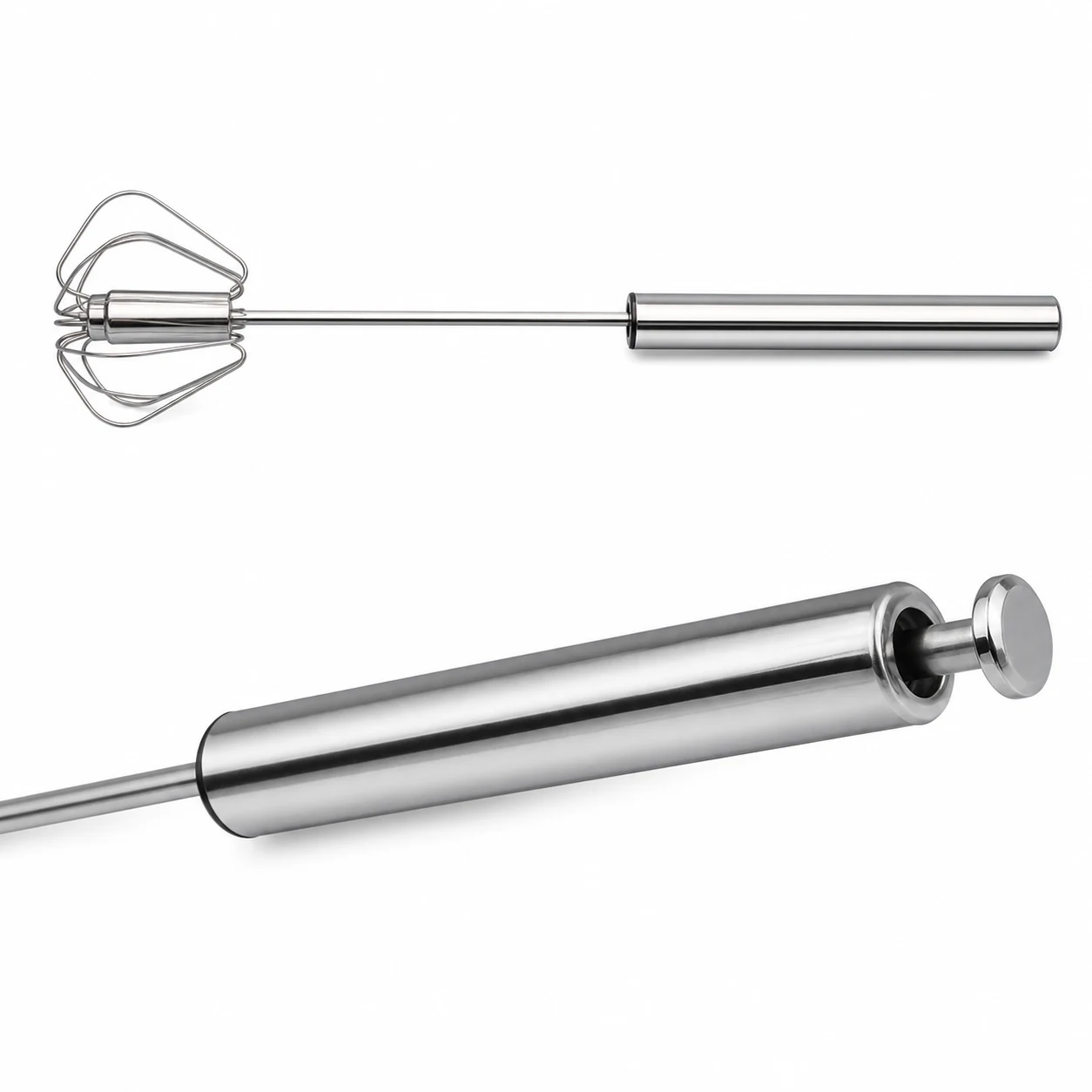Stainless steel whisk push handle mechanism detail