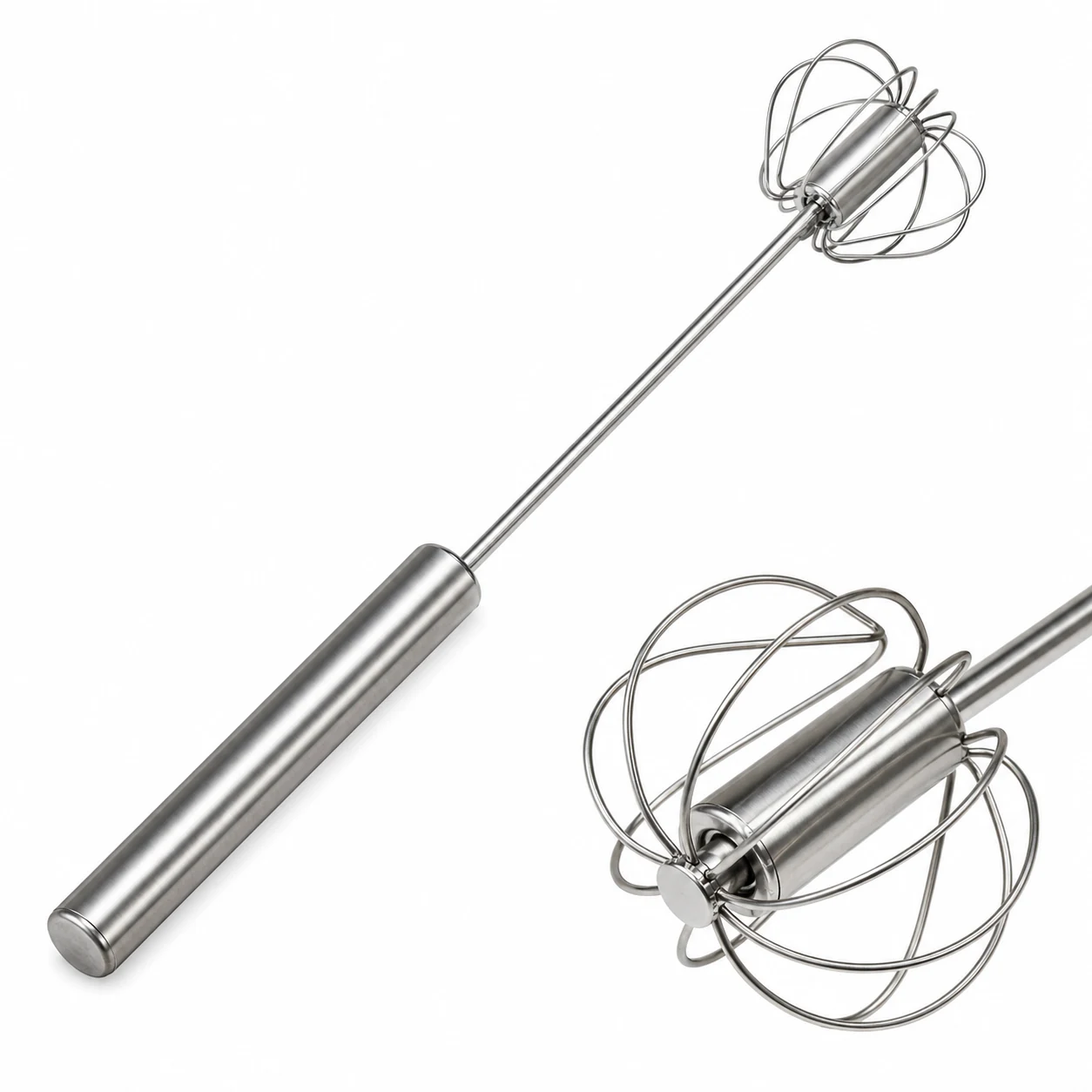 Stainless steel rotating whisk head and wire detail