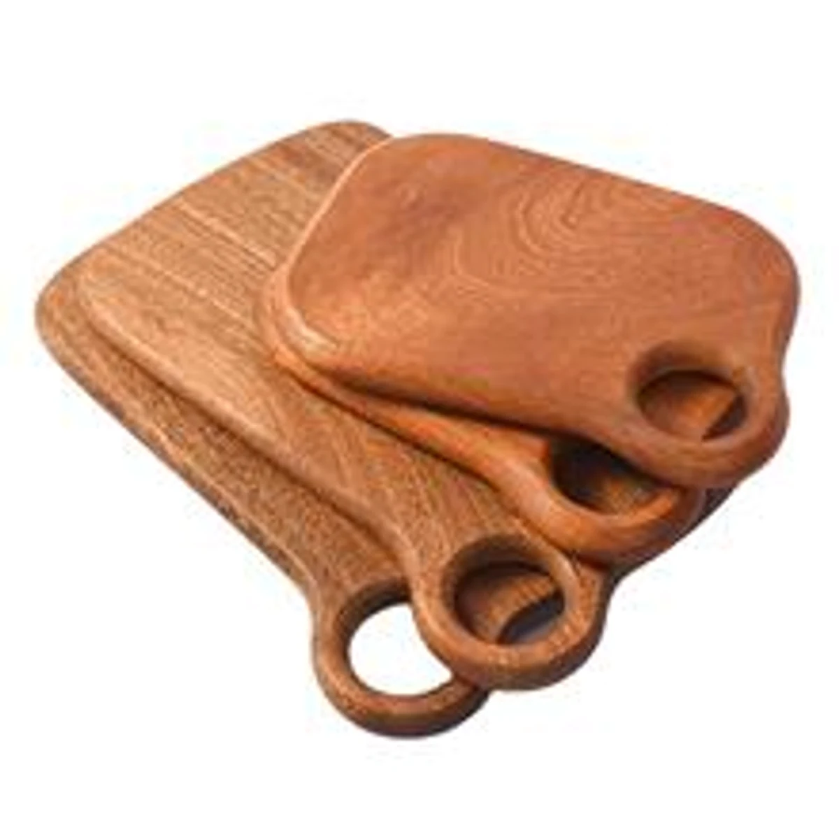 Stacked Ulin wood cutting boards in assorted sizes