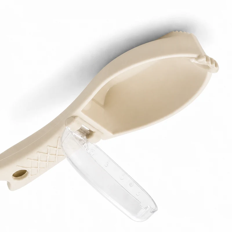 Beige manual fish scaler with transparent hinged cover
