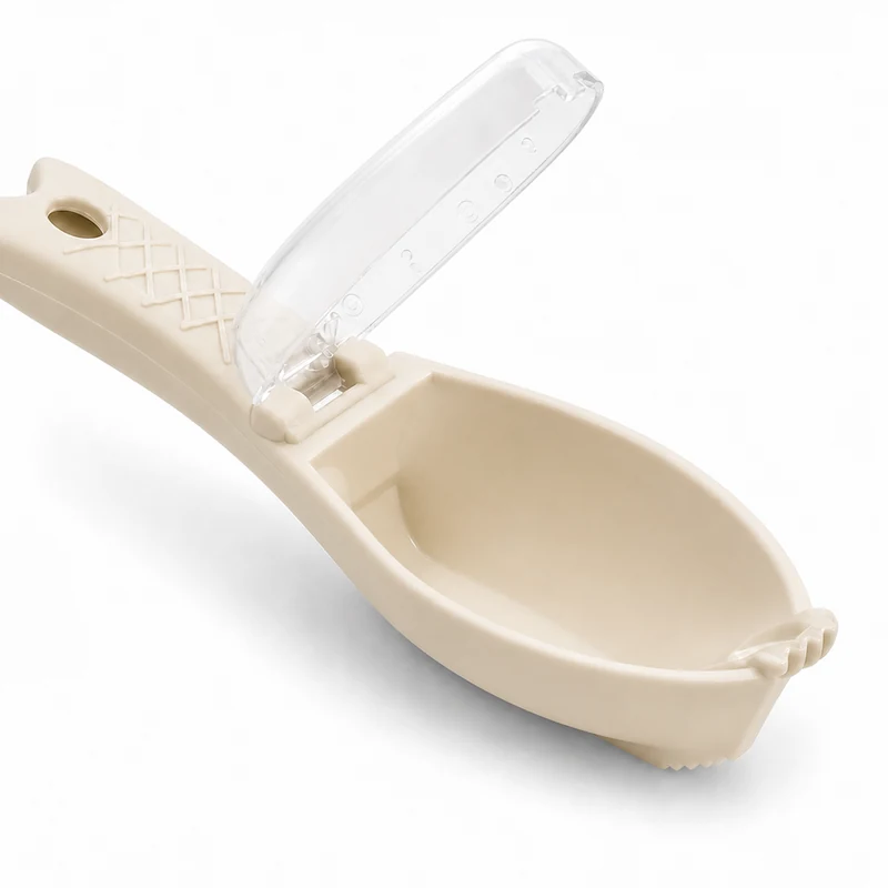 Beige fish scaler showing curved scale collection tray