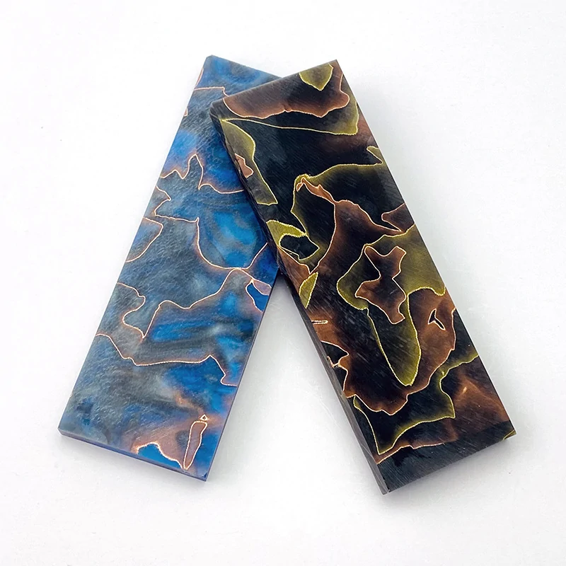 Blue and black copper mesh resin knife handle scale pair