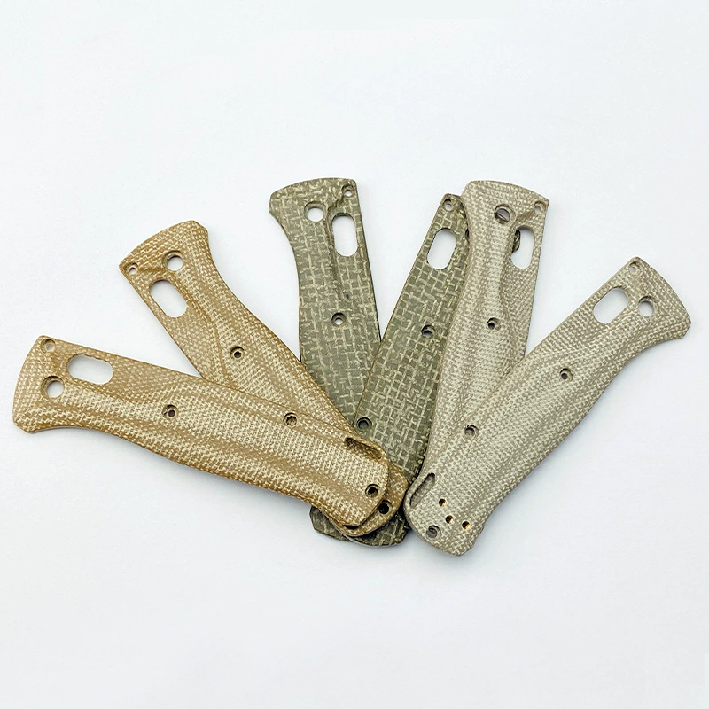 Bugout 535 handle scales shown in multiple Micarta colors