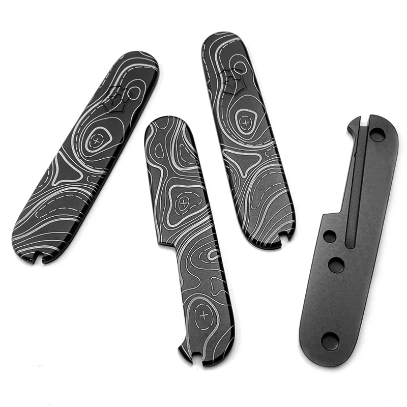 Contour pattern titanium Swiss Army knife scales for genuine 91mm models