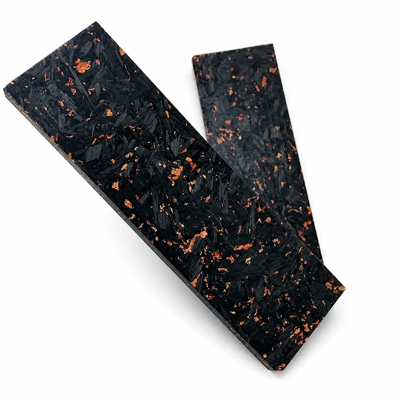Carbon fiber handle material with forged chopped fibers and copper flecks