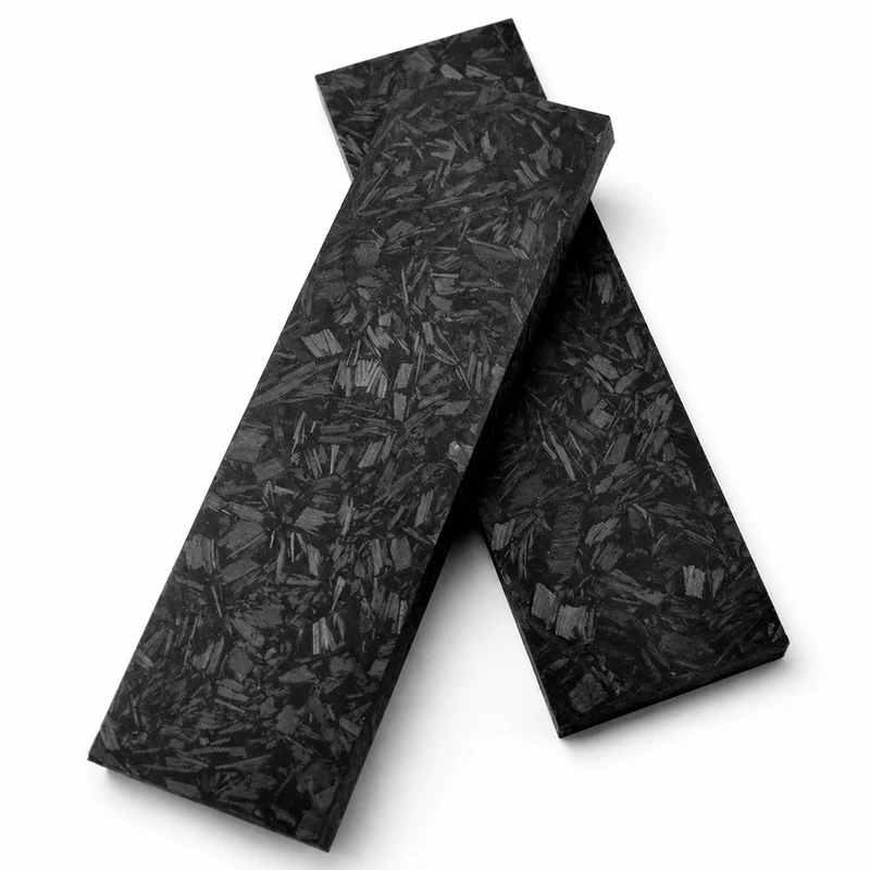 Carbon fiber handle material with a black marbled chopped-fiber pattern