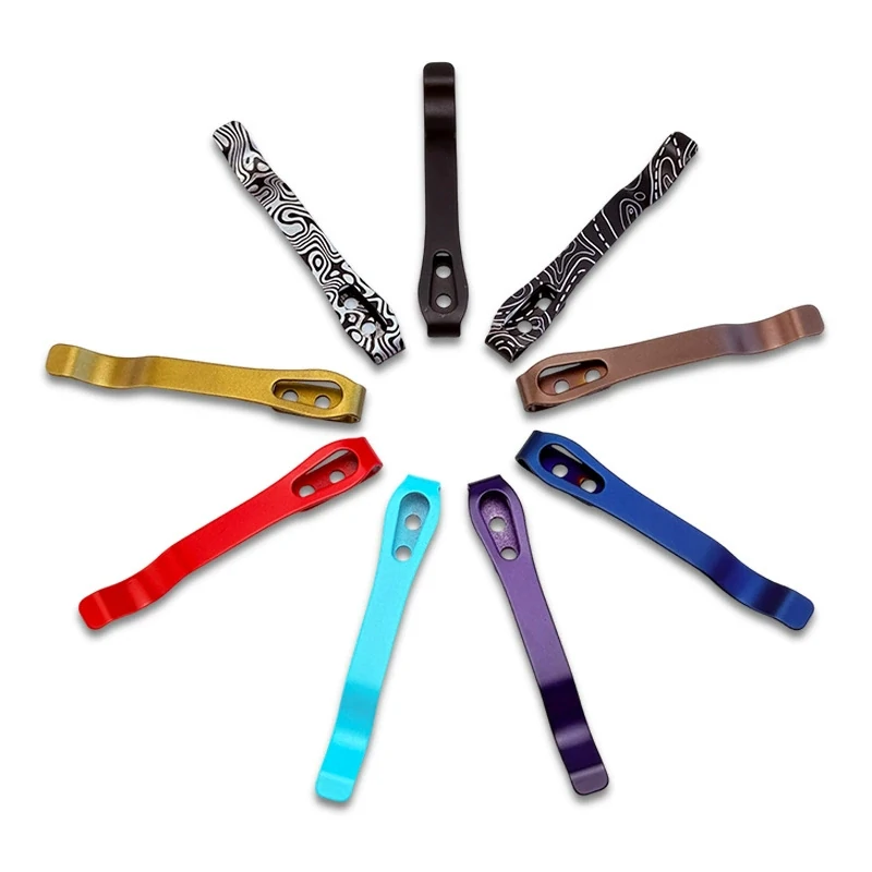 Knife pocket clip assortment in multiple colors and surface finishes