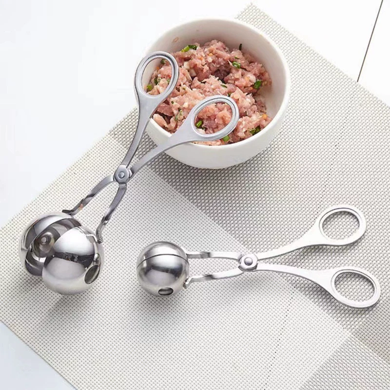 Stainless steel meatball maker tongs with round forming cups