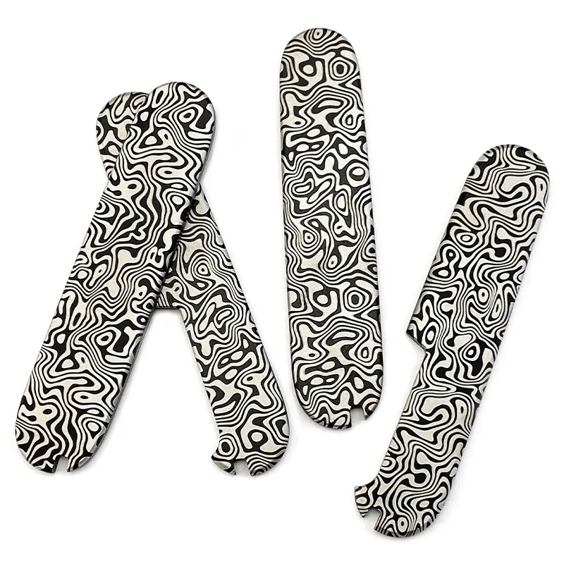 Damascus pattern titanium Swiss Army knife scales for 91mm models