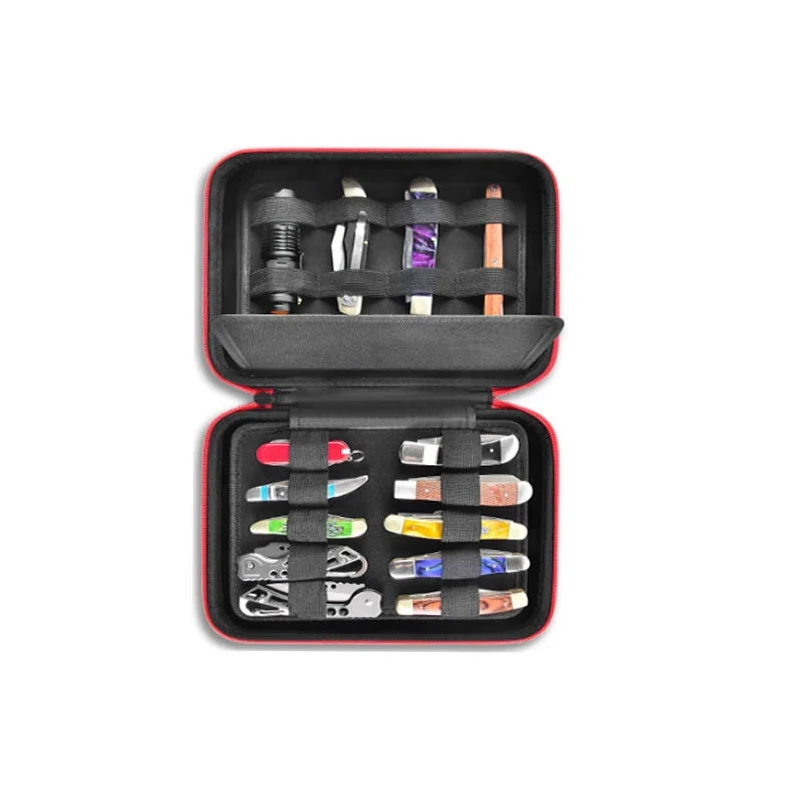 32-slot pocket knife storage case folded and ready for travel