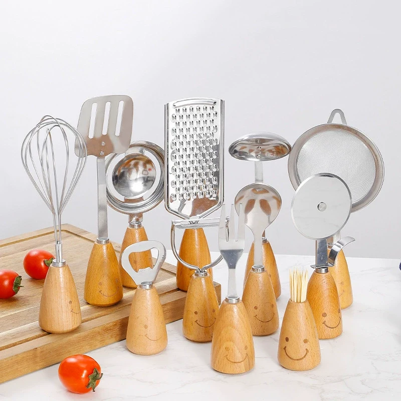 kitchen baking tools set smiley stainless steel wood handle overview